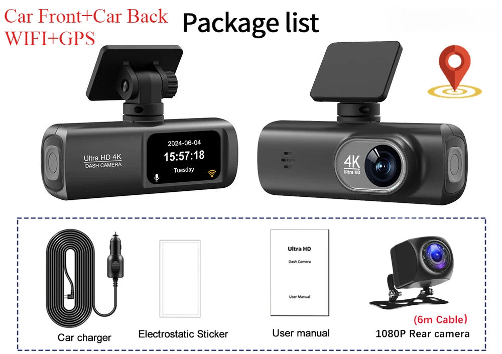 Caméra Voiture 4K Double Objectif – Vision Nocturne