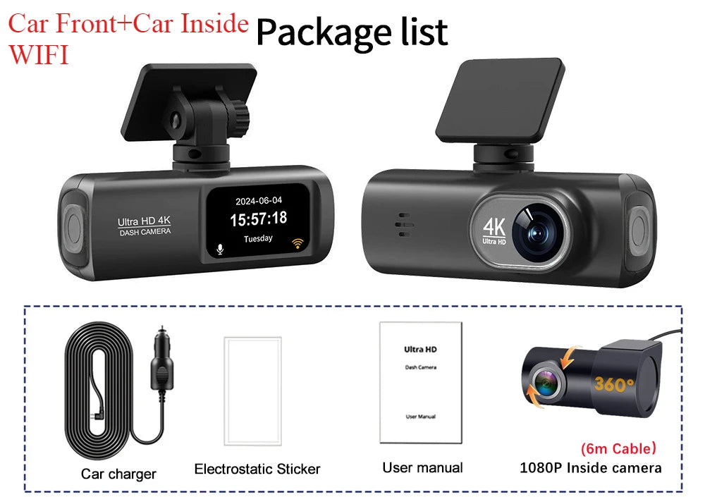 Caméra Voiture 4K Double Objectif – Vision Nocturne